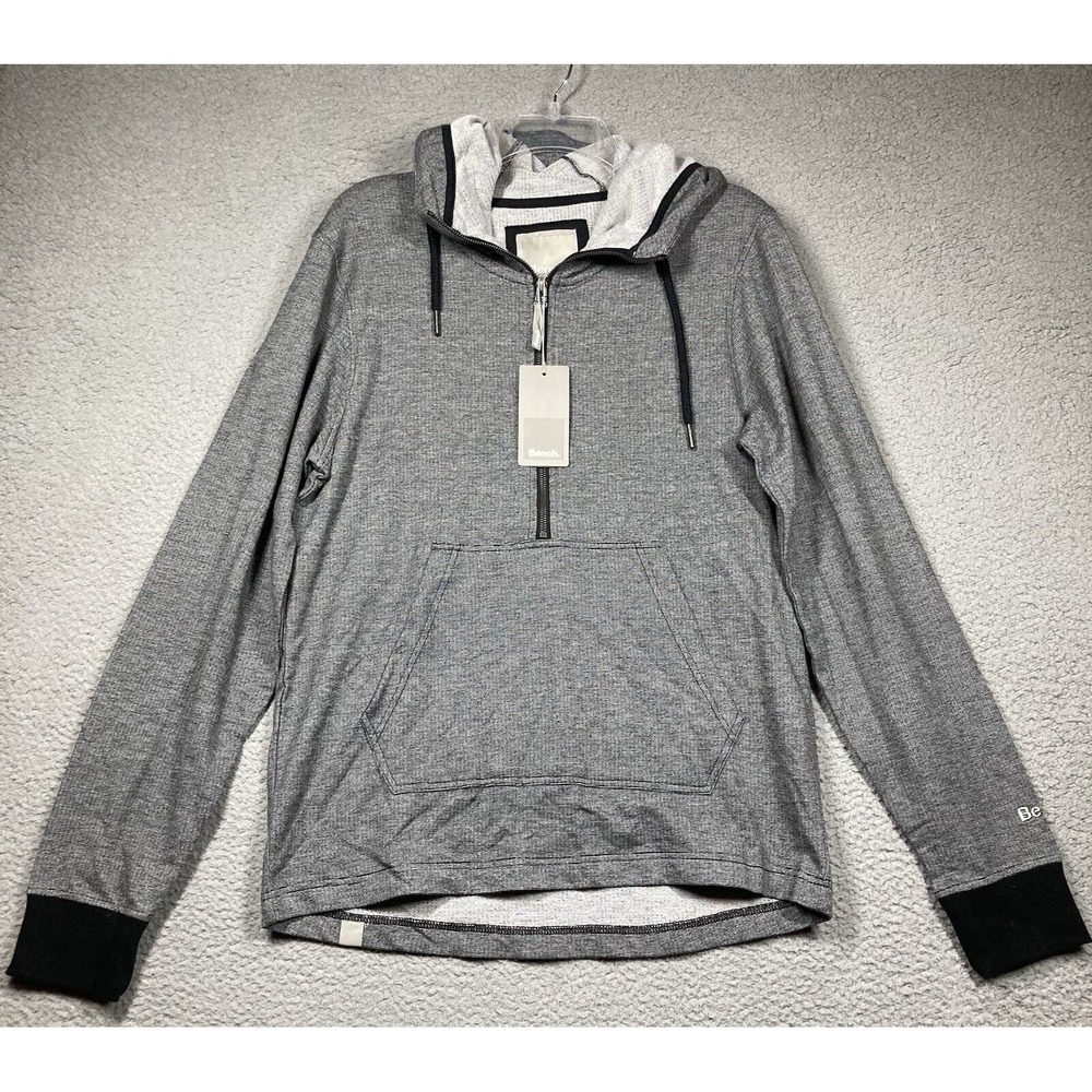 Bench Hoodie Men's Medium Black Gray Pullover Sweatshirt Lightweight NEW